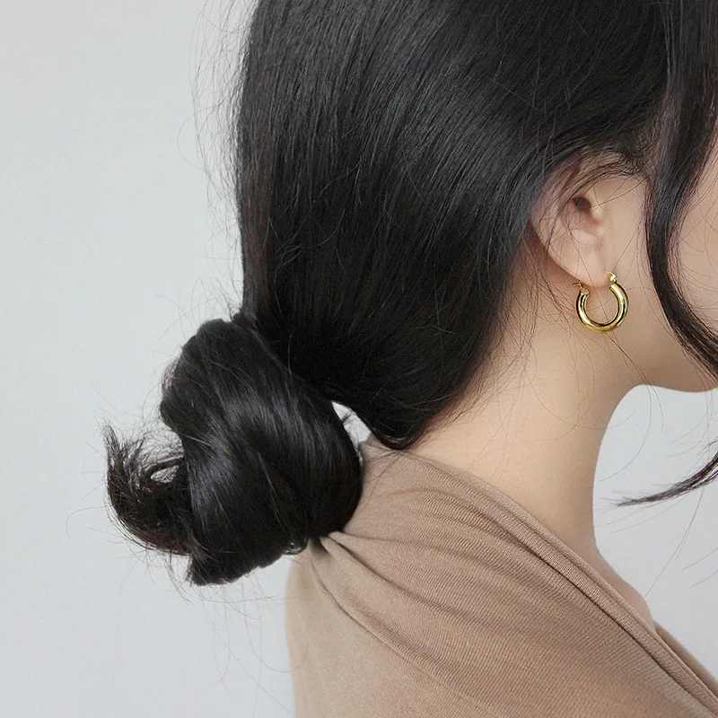 

SHANICE 100% 925 Silver Stud Earrings Metal Heavy Industry Smooth Round-shaped Exaggerated Womens Girls Lady High Polis Jewelry