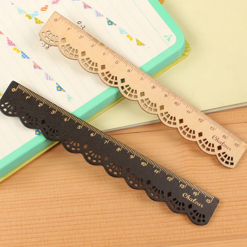 

1PCS New Cute 16CM Korea Zakka Kawaii Stationery Lace Brown Wood Ruler Sewing Ruler Office School Promotional Stationery