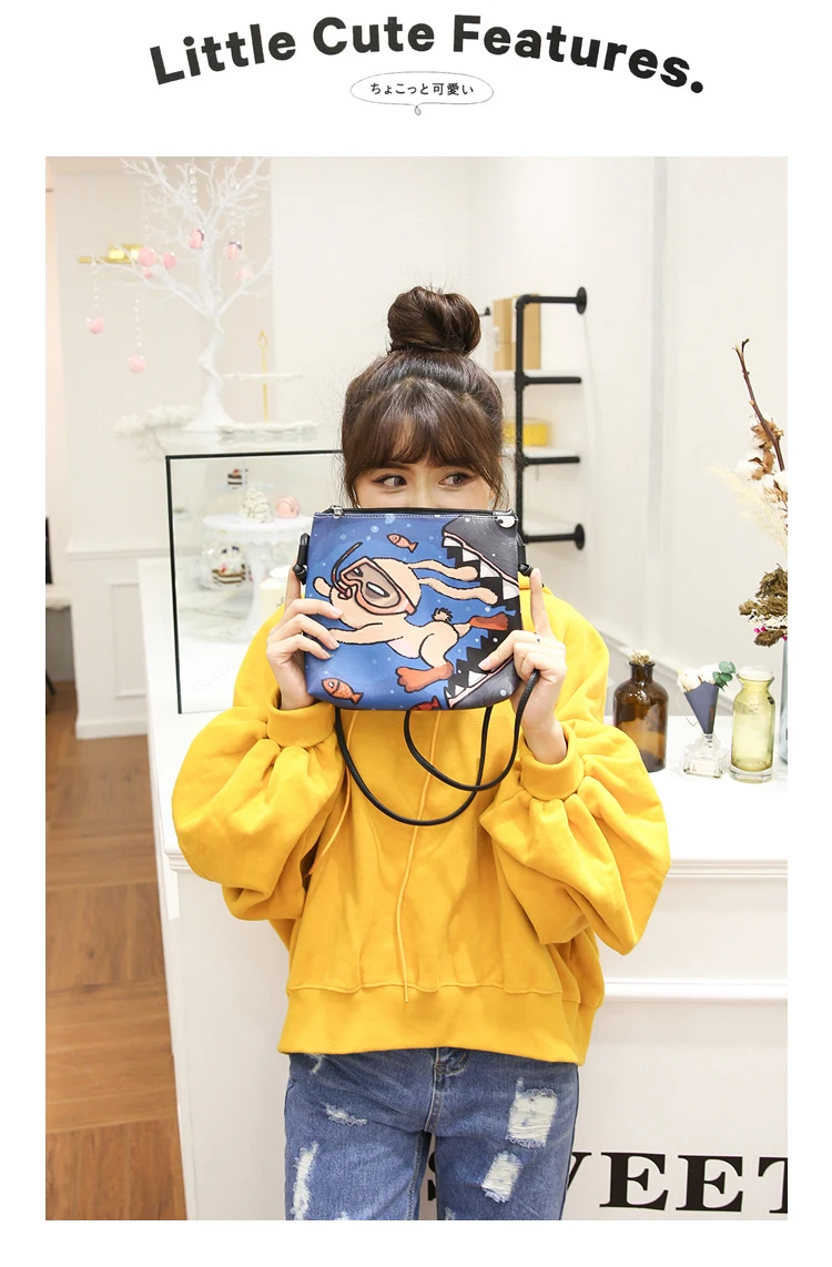 Menghuo 2017 Women Envelope Shoulder Clutch Bag Quality PU Cartoon Cat Printing Small Female Message Purse for Teenagers Girls (10)