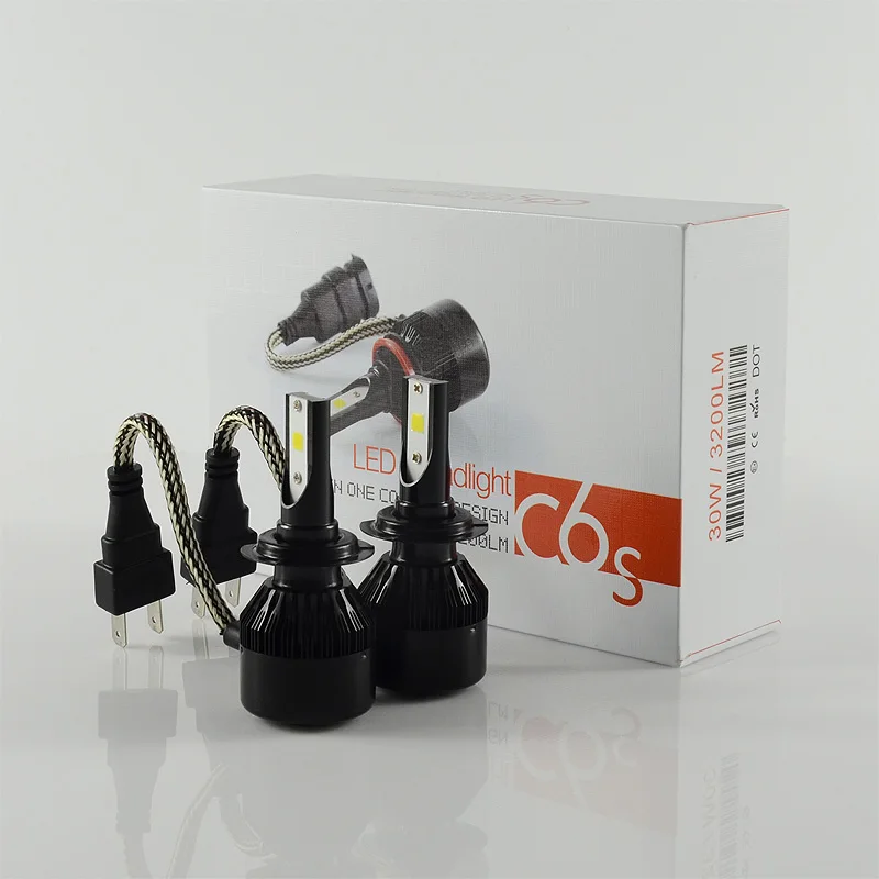 

C6S Auto Led Headlight Bulbs H7 H1 H4 60W 6400LM COB Chip 3000k 6000k Car LED Headlamp Lamp for Bulb C6 H11 H3 Light