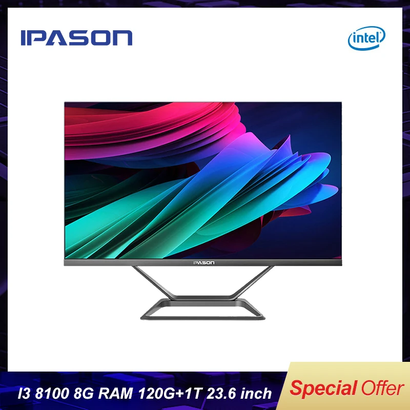  All in one Gaming PC IPASON P21-PLUS 23.8inch Intel i3 8100 4 Core 8G DDR4 RAM 1T+120G SSD WIFI Blu