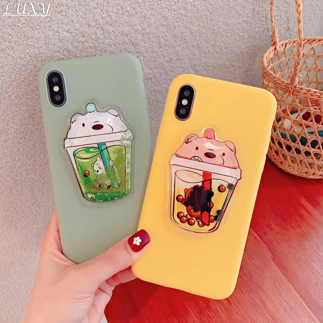 

Cartoon Pearl Milk Tea We Bare Bears Liquid crystal quicksand Cover For Apple iPhone7 8 6 6s Plus X XS Max Xr soft Silicone Case