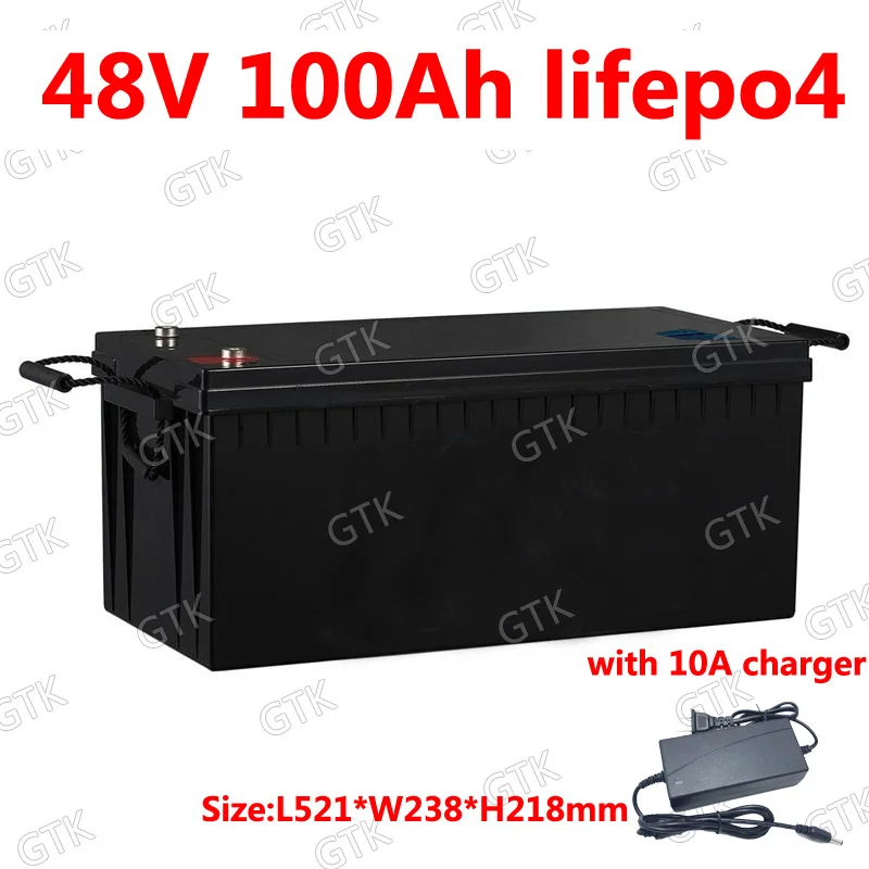 

GTK lithium 48v 100AH lifepo4 batterie with BMS for 4800W tricycle golf cart inverter Solar energy storage scooter + 10A charger