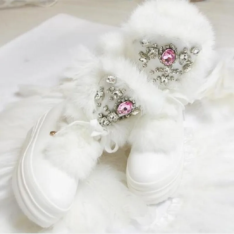 

2018 Winter Women Snow Boots Height Increasing Platform Wedge Boots Crystal Diamond Ankle Bootie Lace-up Fashion Women Shoes