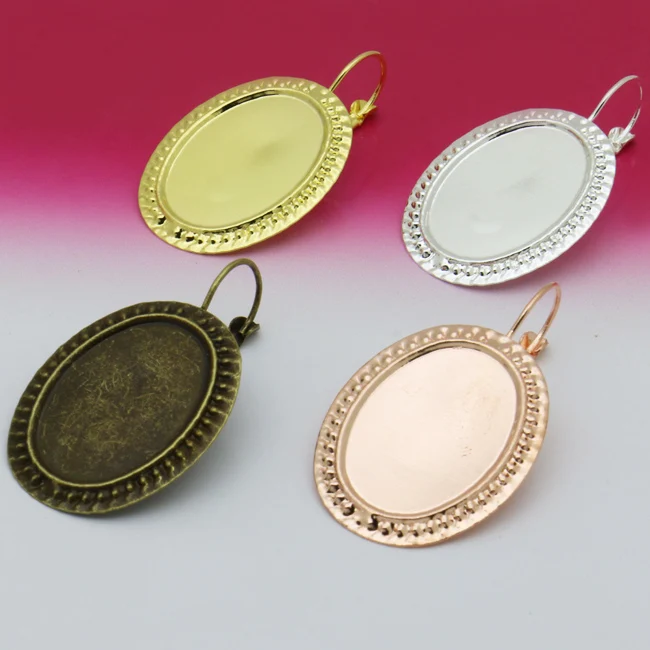 

10X French Ear Hook 18x25MM Silver/Antique Bronze/Gold Elastic Earrings Lace Border with Setting Tray for Glass Cabochons