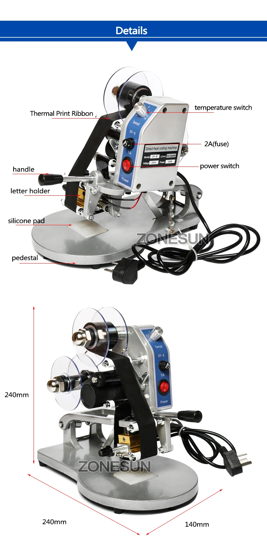 ZONESUN Manual Code Printer,PVC card embossing machine,letterpress rotogravure printing machine.name card code printer