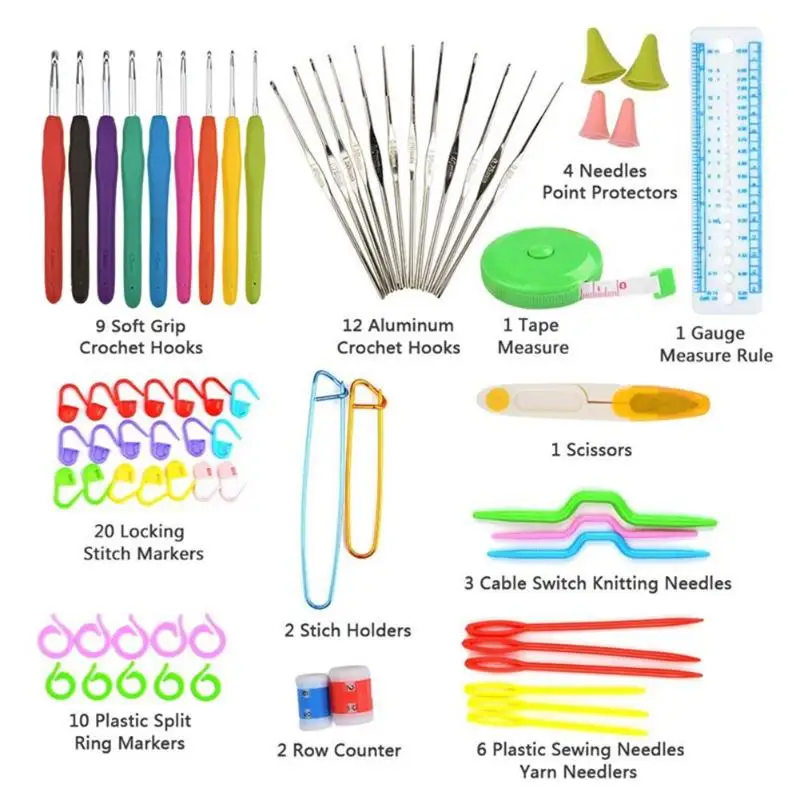 1 Set Handle Crochet Hook Needles Bag Knit Craft Kit Sewing Tool Case Sewing Knitting Needles Metal Crochet Sweater Needle Set