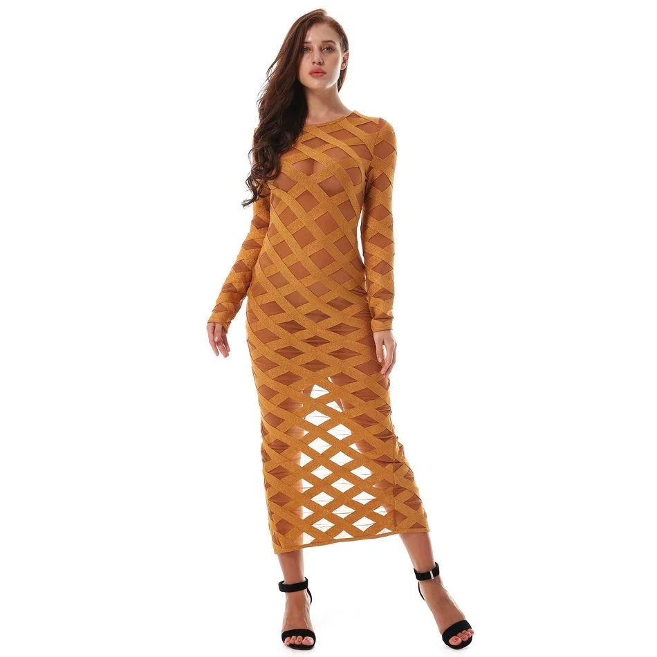 2018 New Women Noble Bandage Dress Fashion Split Back Tail Mid Calf Evening Party Bodycon Elegant Cross Striped Vestido | Женская одежда