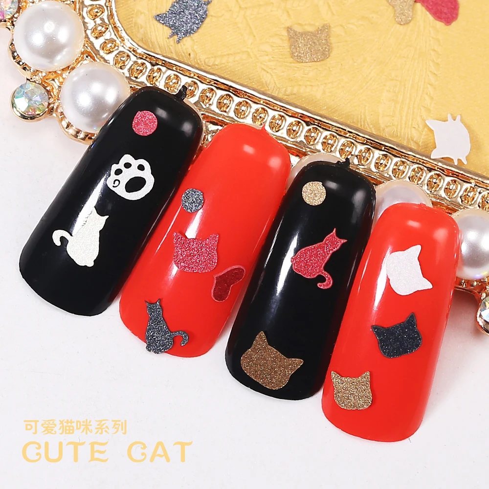 

Nail art vintage hollow flakes gold red flower cat cross shape Japanese style 3D Manicure metal sheet for nail decoration BZ119