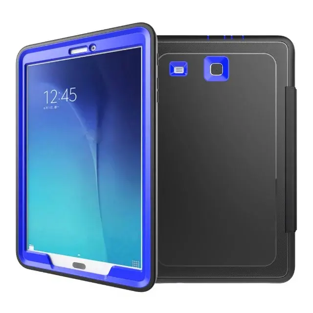 Для Samsung Galaxy Tab E 9,6 T560 T561 детская жесткий защитный противоударный чехол-броня для всего тела Смарт сна Жесткий Чехол W/Bulit в Экран протектор - Цвет: Dark Blue