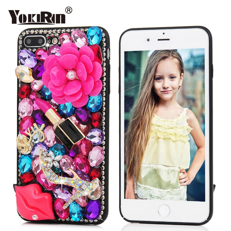 YOKIRIN горный хрусталь чехол для iPhone 7 Plus 3D цветок череп ручной работы телефона с