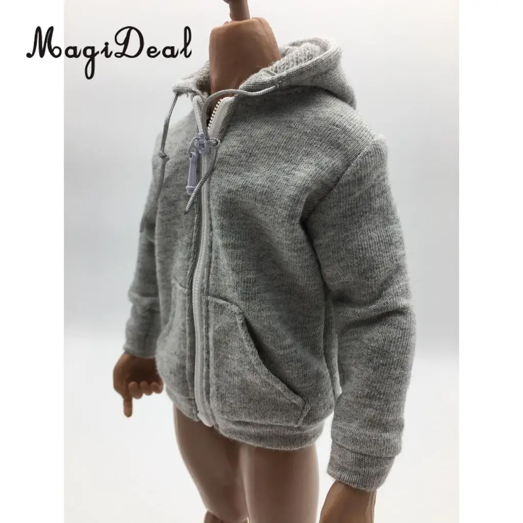 MagiDeal Cloth 1/6 Scale Mens Gray Zip Up Hoodie Sweatshirt for 12 Inch Action Figure Model Dolls Dress Party Stage Display Acce