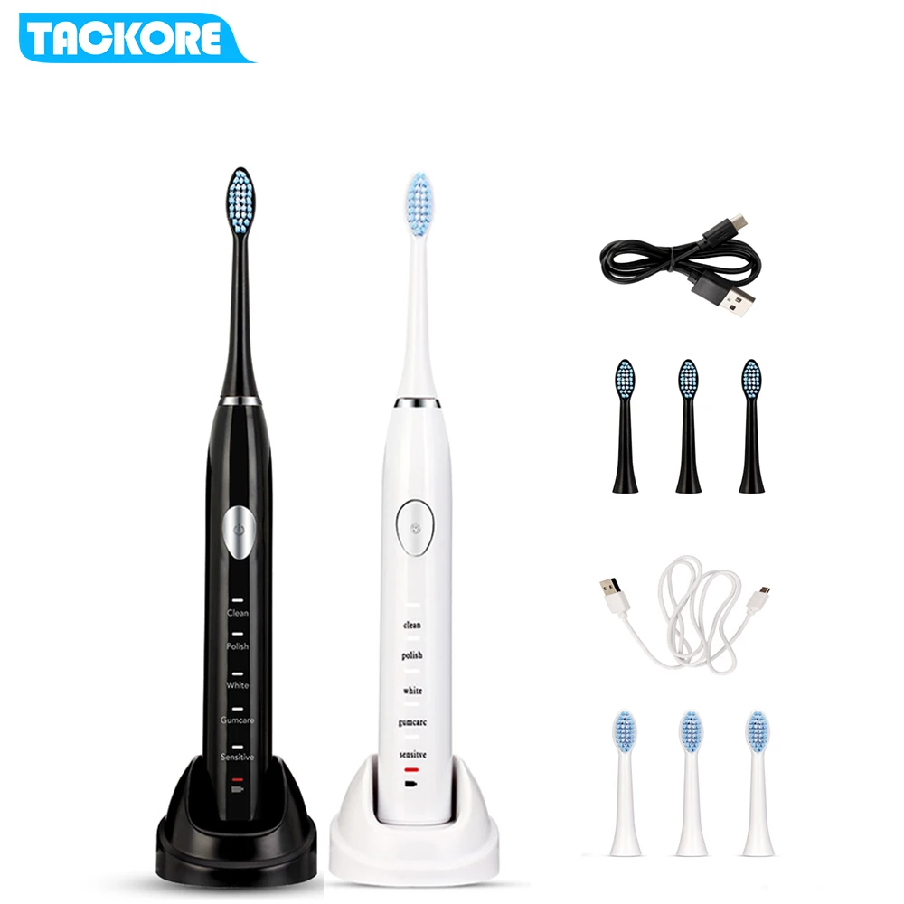 

Ultrasonic Sonic Electric Toothbrush Rechargeable USB Charging IPX7 Waterproof Electric Tooth Brush For Adults Black White