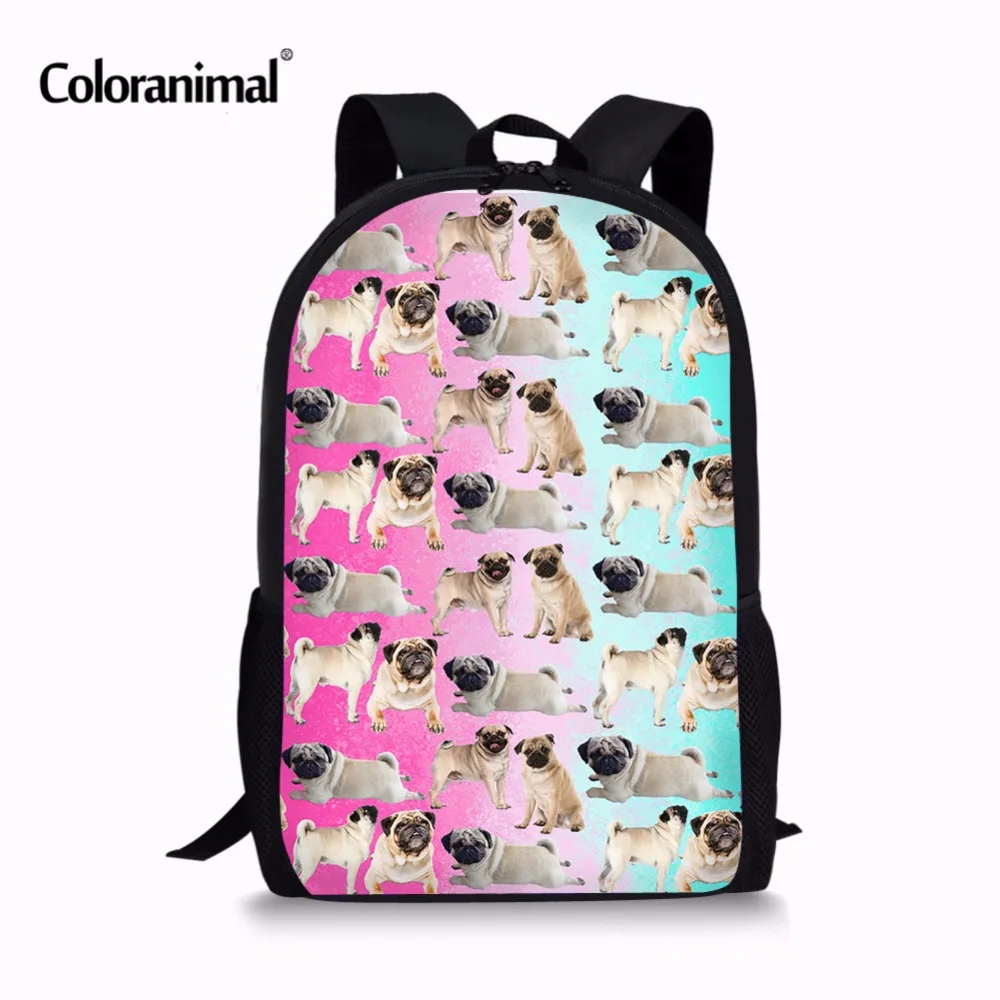 

Coloranimal Pug Dog Puzzle Printing Student School Bag Primary Children Book Backpack for Boys Girls Cat Pattern Mochila Bagpack