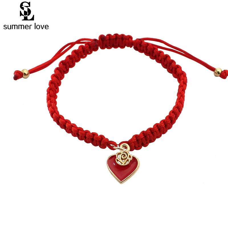 2019 Red Thread Náramek Srdce Charm Náramky pro ženy Ručně pletené lano Přátelství Šperky Lucky Nastavitelná móda Nové  t