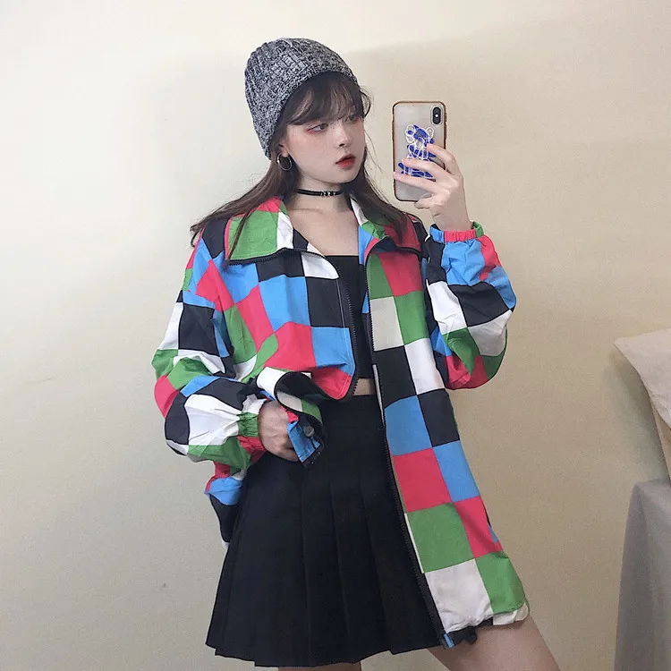 Neploe Autumn Loose Plaid Lovers Jackets Casual Turn Down Collar Zipper Denim Jacket Harajuku Style Open Stich Clothes 45505