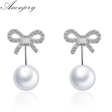 Anenjery 925 пробы серебряные серьги мозаичный Циркон бант жемчужные серьги-гвоздики для женщин oorbellen brincos pendientes S-E371