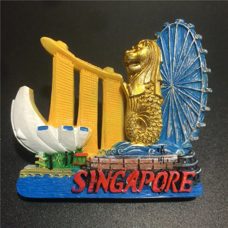 Всемирная туристическая мемориальная коллекция Сингапур пейзаж смолы тиснением холодильник магнитно наклеены ювелирные изделия для дома подарки