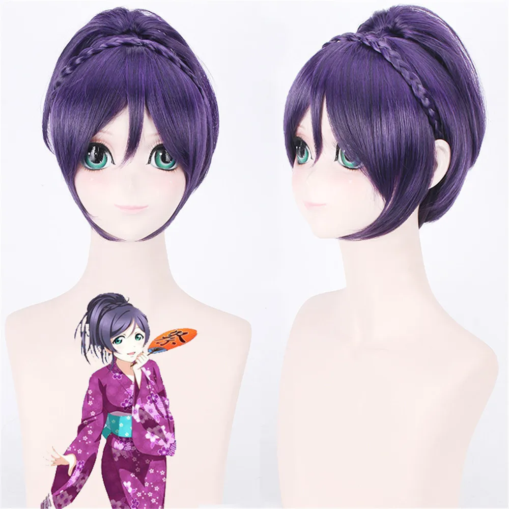 Синтетический 12 дюймов средний синий прямой Love Live Nozomi Tojo косплей парик с одним