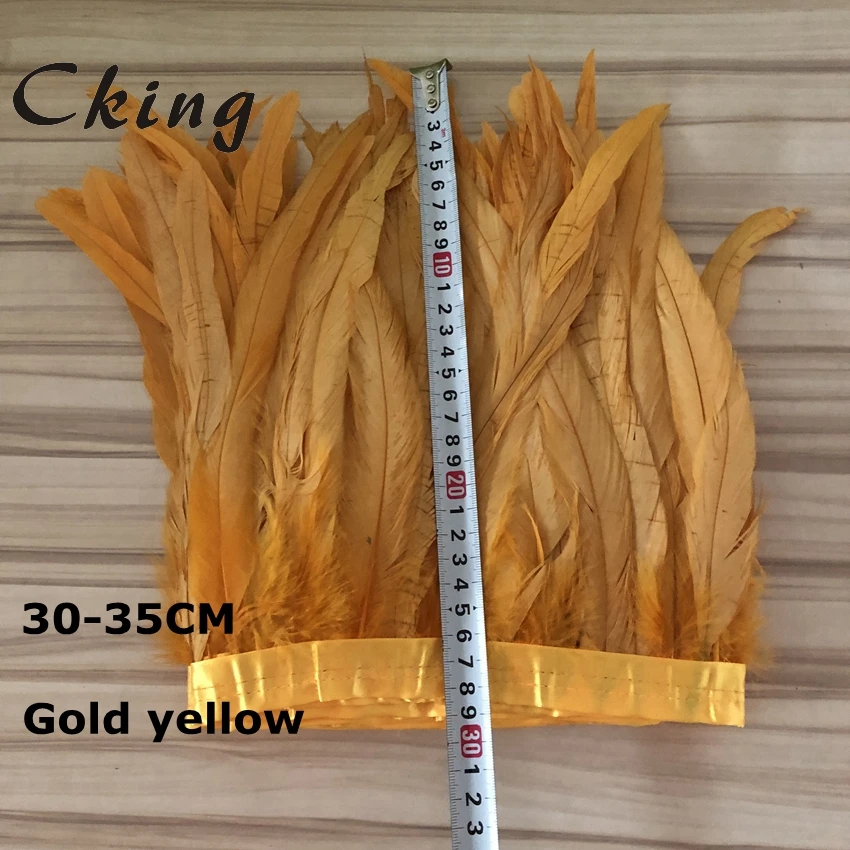 Отделка из петушиных перьев золотистого цвета 2 м 30 35 см|feather trim|rooster tail featherstail feathers