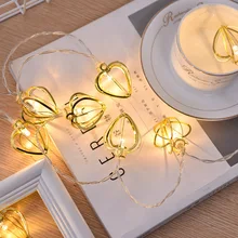 Золотой многоугольник полый сердце форма батарея USB гирлянды светодиодные огни 10 светодио дный м украшение для Рождество гирлянда год Свадебные gerlyanda