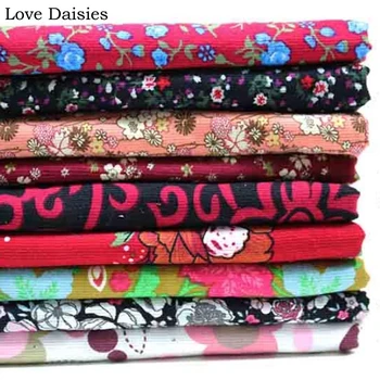 

100% cotton pastoral red black white pink ginger yellow fuchsia flower slim Corduroy soft fabrics for apparel dress shirt craft