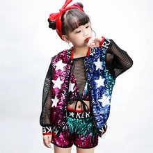 Блесток танец Черлидинга Костюмы для детей, для девочек в стиле «хип-хоп» восторженные одежда в стиле джаз сценический наряд для уличных танцев Одежда для сцены DC1438