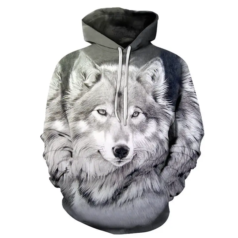  New Wolf head hoodie Men 3D Sweatshirts Blue rose Wolf head pullover Funny Animal print Hoodies Har