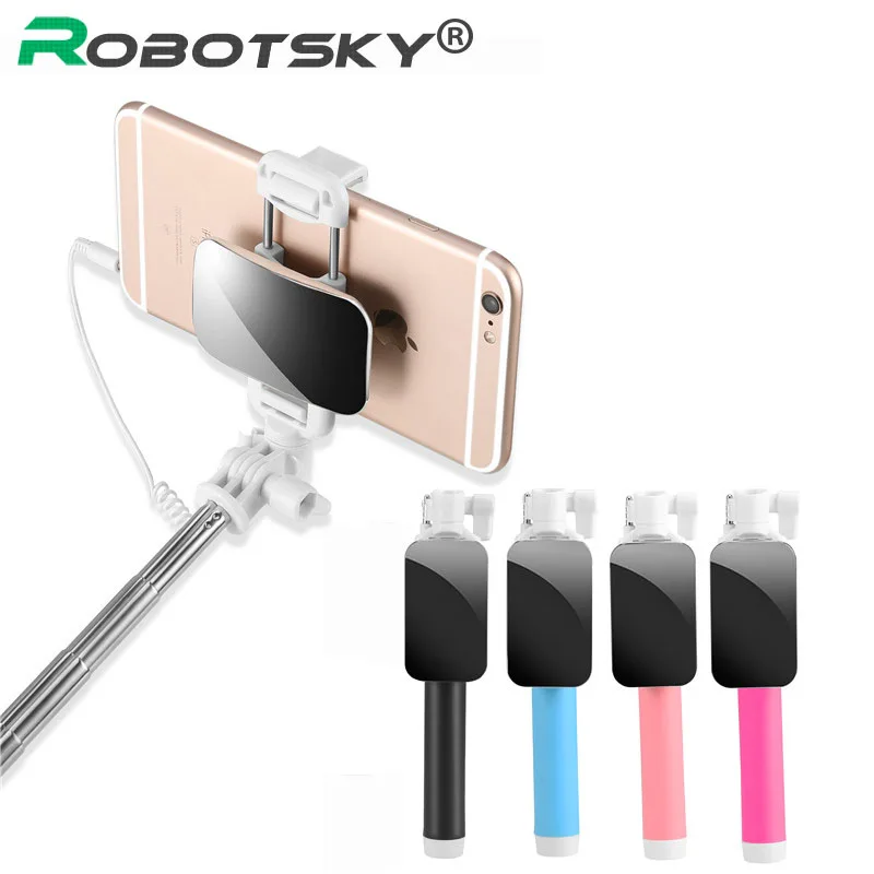 

Robotsky Mini Extendable Wired Selfie Stick Cable Mirror Autodyne Artifact For iPhone OPPO Huawei Samsung SmartPhone