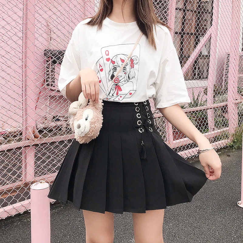 Falda corta japonesa que combina con todo para mujer, minifaldas plisadas de cintura alta para estudiantes, estilo coreano, caqui|Faldas| - AliExpress