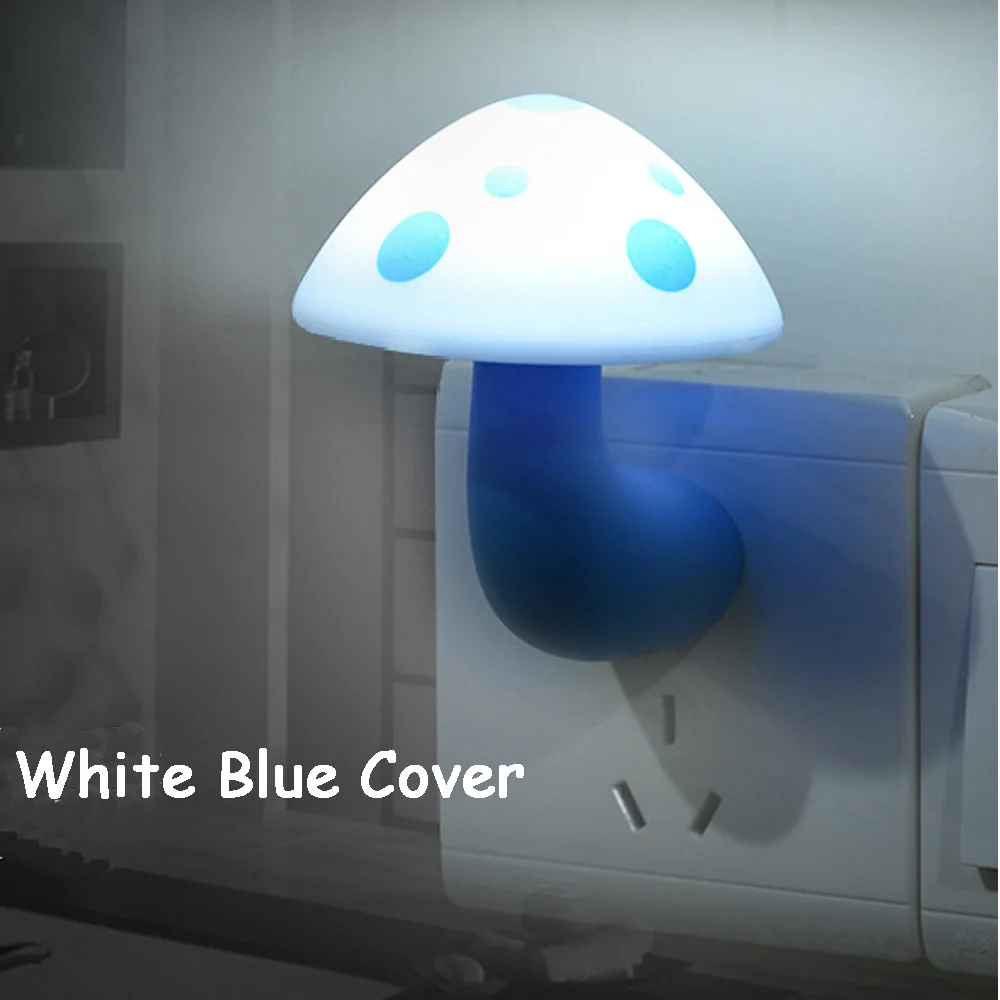 White Blue cover Мини-светильник в виде гриба для детей, автоматический светильник с датчиком, контрольная лампа, ЕС, США, светодиодная лампа для детской комнаты - Испускаемый цвет: White Blue cover
