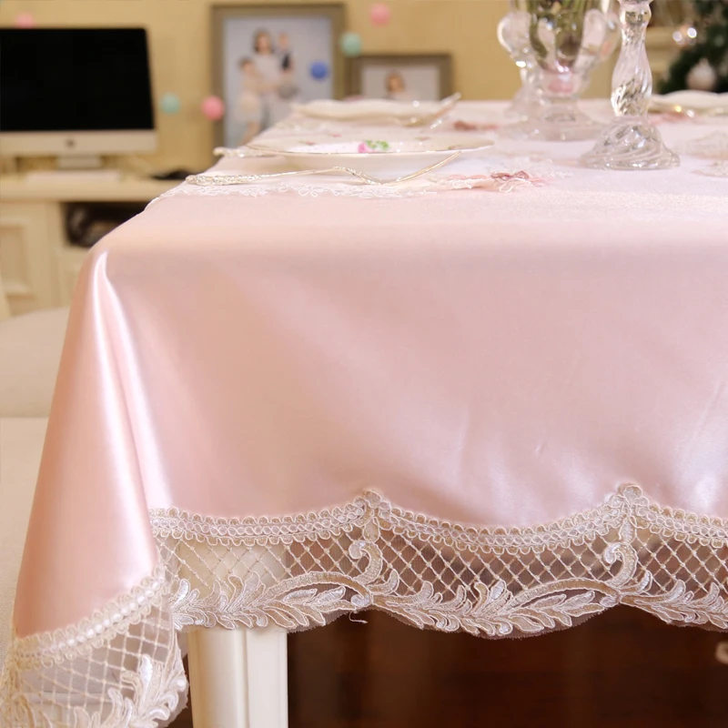 

Satin and lace tablecloth for Wedding / Dustproof Lace Table Covers for Square Rectangular Tables