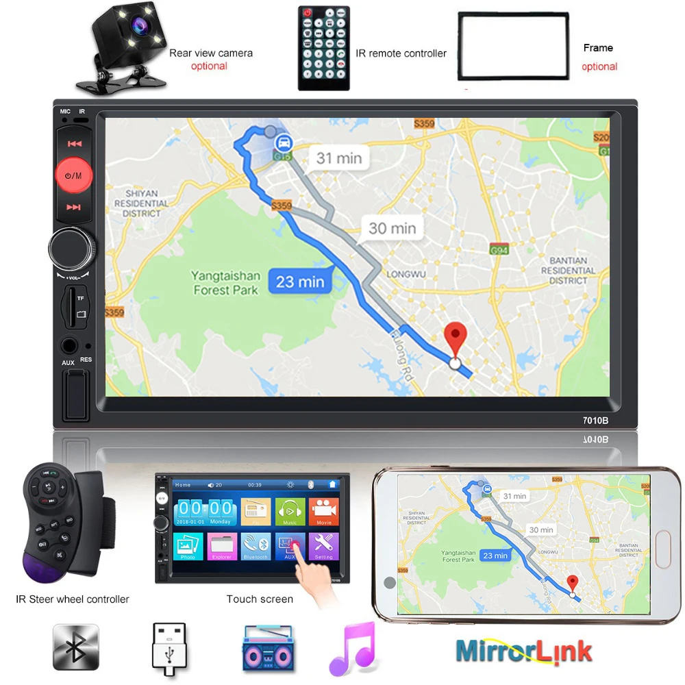 2 din car radio 2Din 7010B mirror link Autoradio 7&quot HD Touch Screen Multimedia player 12V Stereo Bluetooth Rear View Camera |