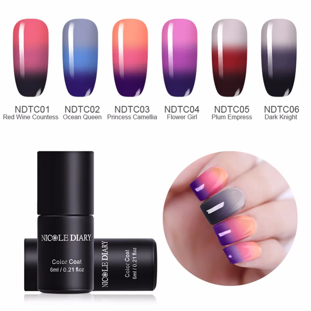 NICOLE DIARY 6ml Thermal Color Changing Gel Nail Polish 6 Colors Soak off UV LED varnish Varnish | Красота и здоровье