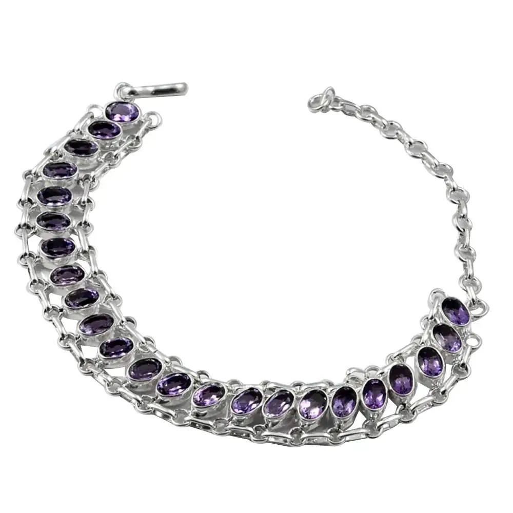 

NiaoZaiFei YunZaiKan Genuine Amethyst Bracelet 925 Sterling Silver, 23 cm, MHBBR0006