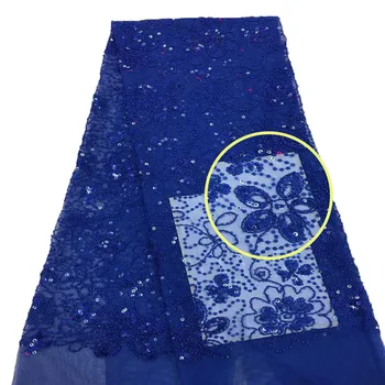 

Dark blue sequin lace fabric 2018 latest high quality African French net lace with sequins for party dress A464-1