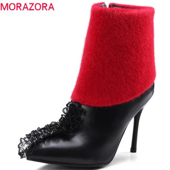 

MORAZORA 2018 new style pu thin high heels shoes woman pointed toe autumn winter ankle boots for women fashion wedding shoes
