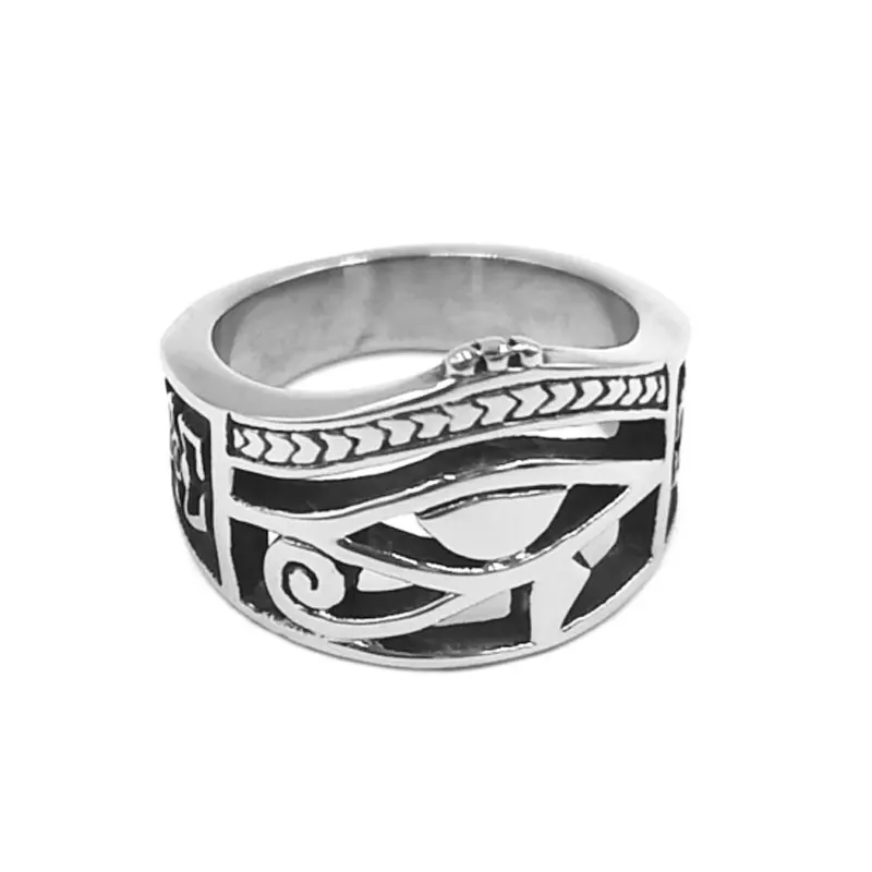 

Egyptian Eye of Horus Ra Udjat Amulet Ring Stainless Steel Ring Egypt Pharaoh Eyes Biker Mens Women Ring Wholesale SWR0828A