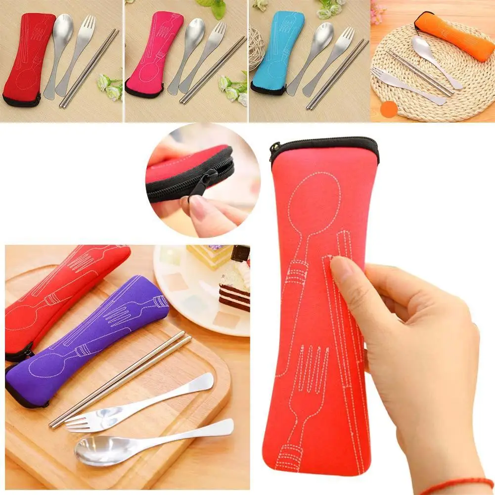Outdoor Camping Cutlery Set 3PCS Portable Dinnerware Set Travel Picnic
