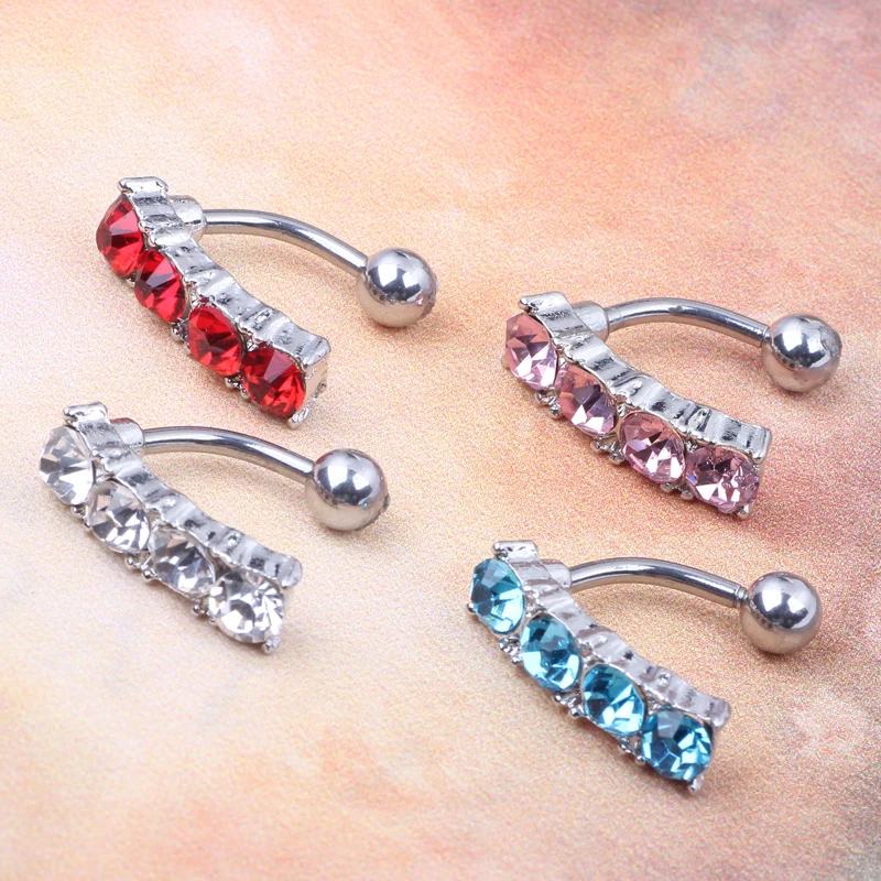 

4 GEM DANGLE BELLY NAVEL RING CZ WATERFALL CLUSTER Belly Ring Navel Naval