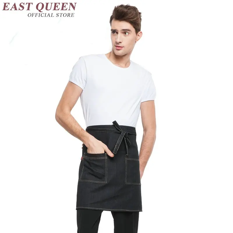 Denim work aprons for woman men restaurant uniforms cafe aprons jeans shop male female apron chef clothing food service NN0064