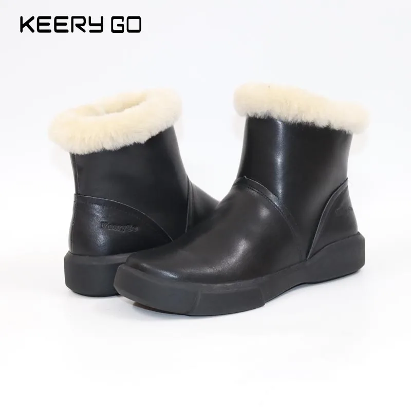 KEERYGO Snow Boots Leather Woolen Boots