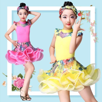 

Girls Latin Dance Dress Children Long Sleeve Dance Leotard Skirt Sets Performance Competition Standard Kids Princess Costumes
