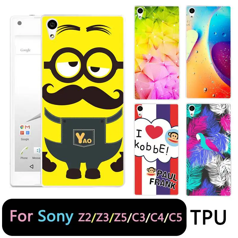 QMSWEI TPU Clear Soft Phone Case For Sony Z3 Z2 Z5 Z4 Painting Minion Monkey Protective Cover C3 C4 C5 Free Shipping |