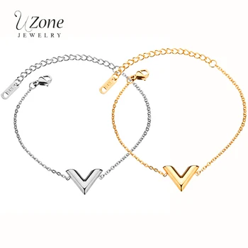 

UZone Famous Brand Letter V Steel Charm Bracelet For Women Titanium Gold Color Love Bracelet Chain BFF Gift Vrouwen Armband
