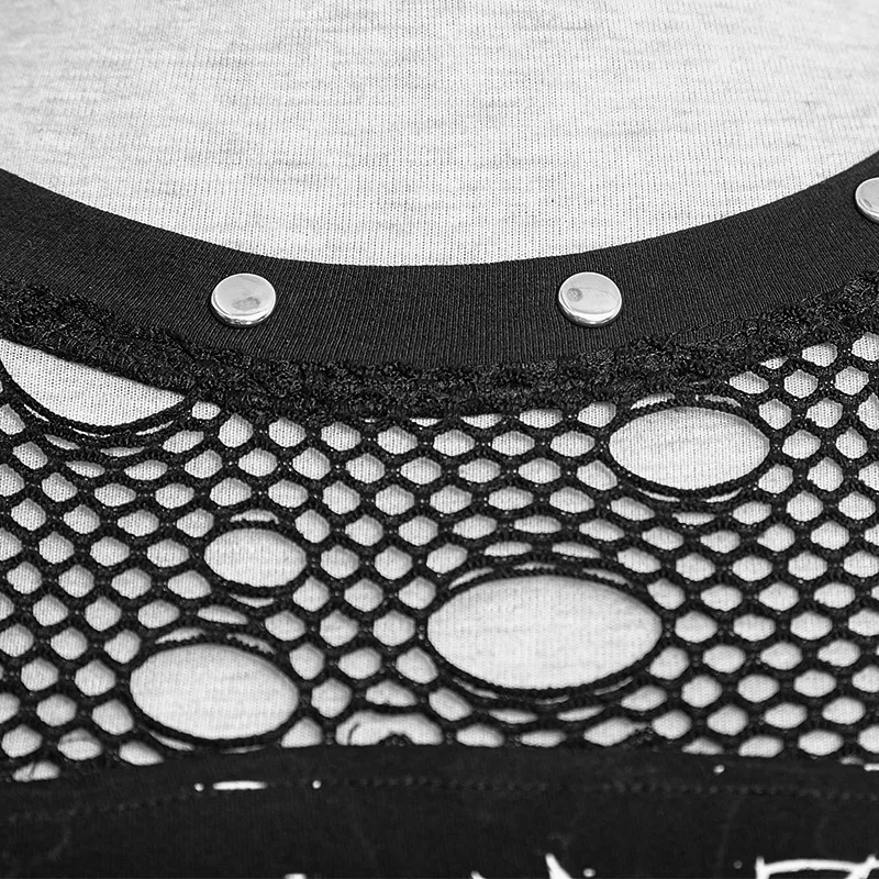 Панк RAVE в стиле панк черные красивые майки-безрукавки с трикотажным поясом сбоку и модные отверстие Чистая T-212