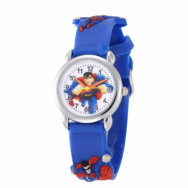 Детские часы с героями мультфильмов, детский подарок, Супермен, Человек-паук, розовый котенок, футбольные наручные часы для мальчиков и девочек, кварцевые наручные часы, часы relogio - Цвет: Superman