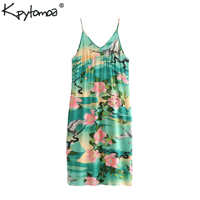 

Boho Chic Summer Vintage Floral Print Strap Midi Dress Women 2019 Fashion V Neck Backless Side Slits Beach Dresses Vestido Mujer