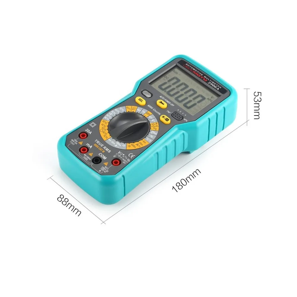 2900A Digital Automotive Multimeter 6000 Counts True RMS AC/DC Volt Amp Ohm Dwell Angle Rotational Speed Temperature Tester