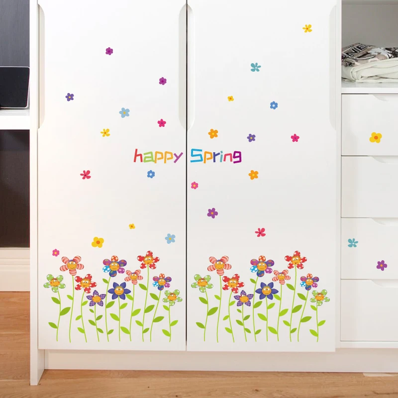 Cartoon Flowers Living Room Bedroom Bathroom Nursery Kids Removable DIY Self-adhesive Wall Stickers Decals Decor Mural dc18 | Дом и сад
